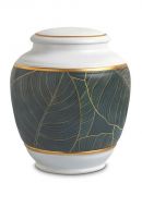 Urn van porselein 'Classica' | groene bladen met goudkleurige boorden